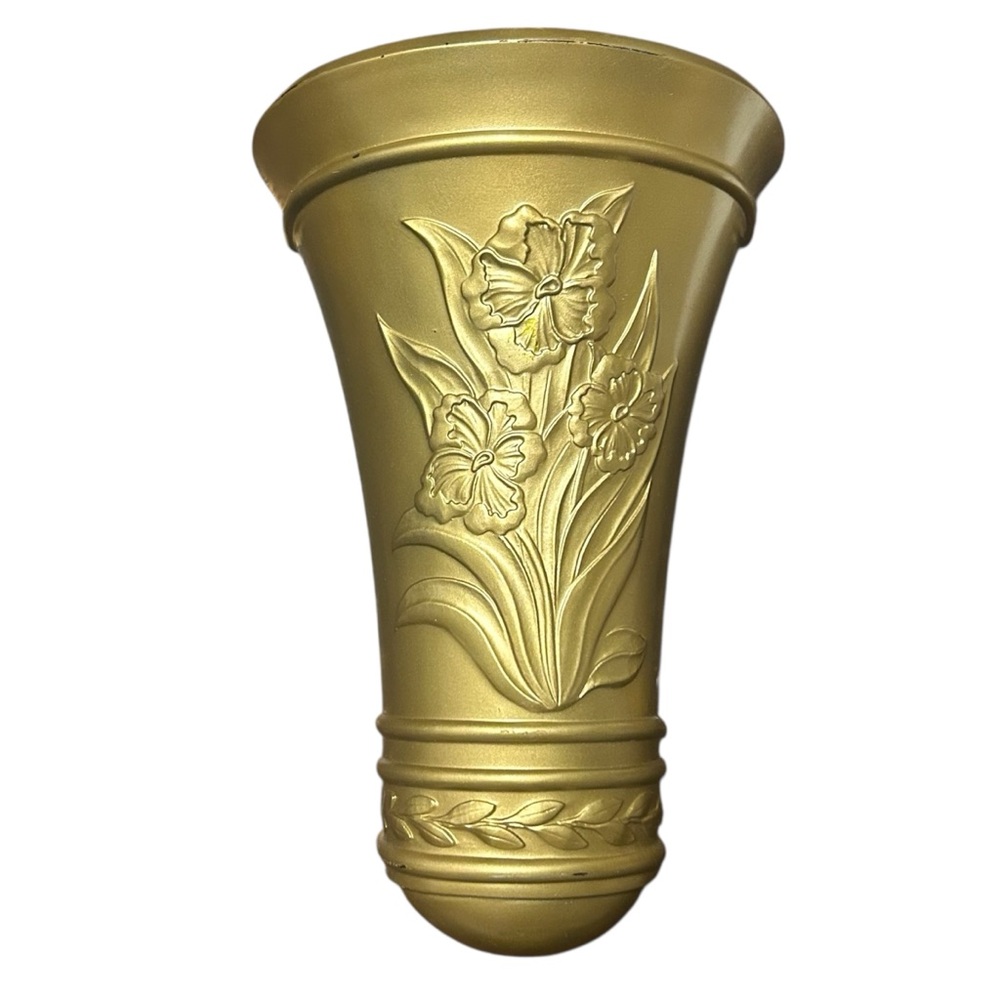 Vintage Homco Gold Floral Accent Wall Vase Pocket